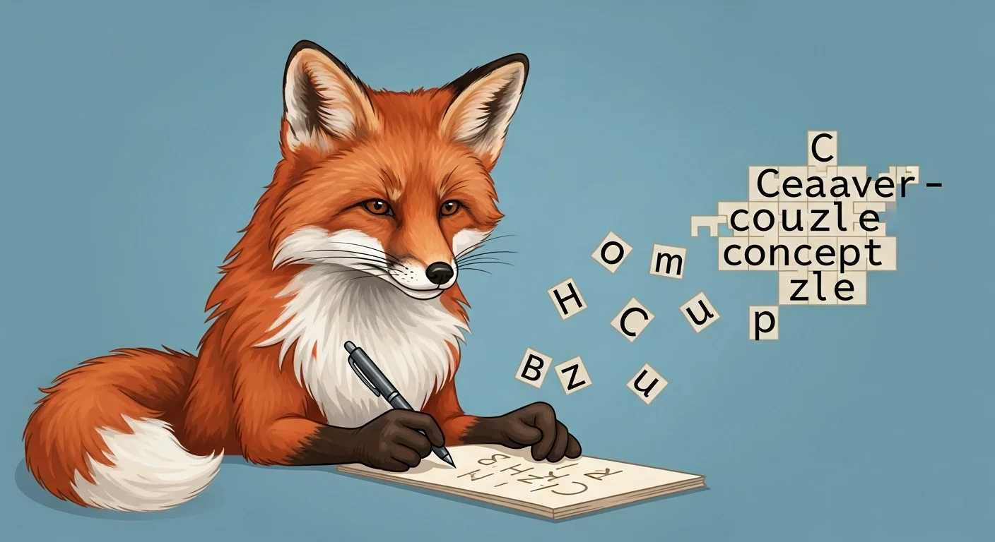 125+ Clever Fox Riddles with Answers That’ll Outsmart You 6 Fox creating word puzzles with scattered alphabet letter tiles