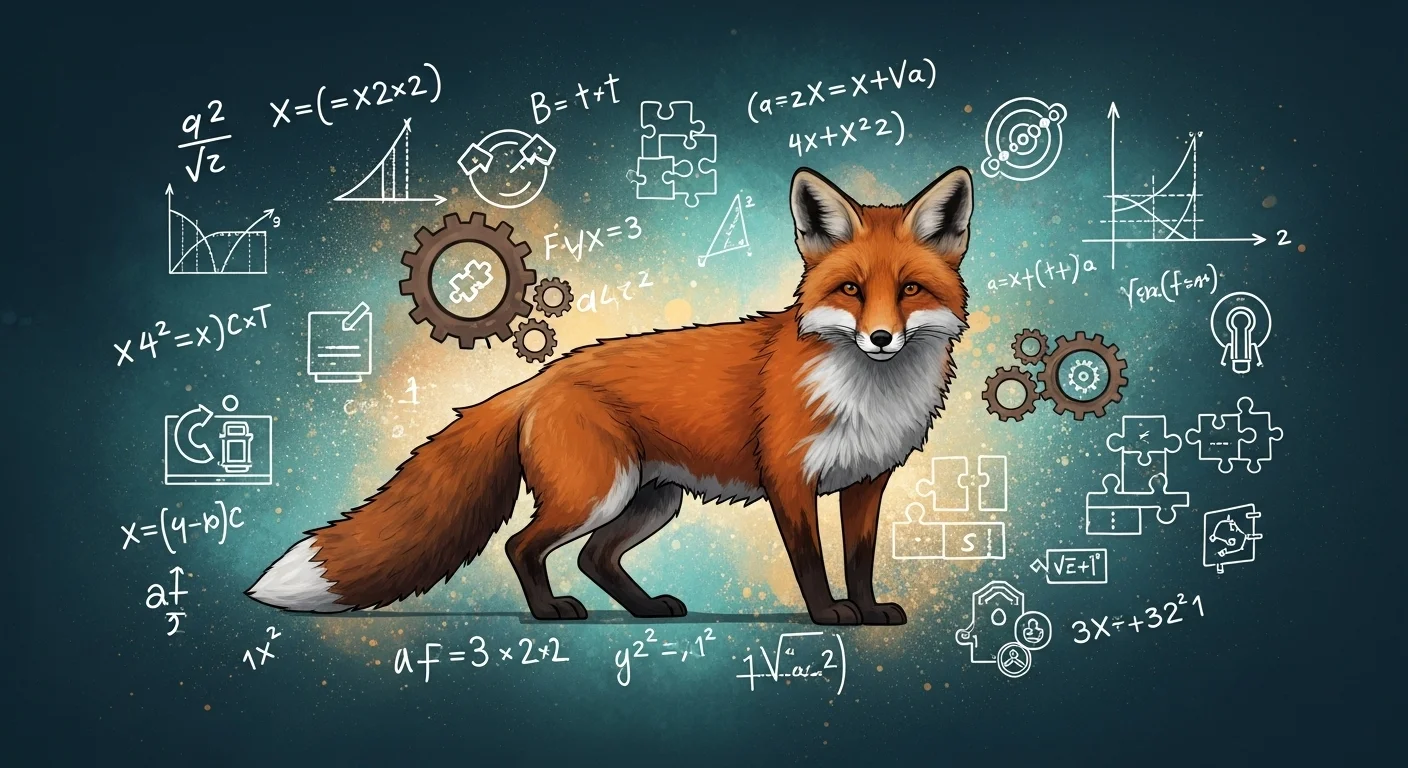 125+ Clever Fox Riddles with Answers That’ll Outsmart You 9 Fox with mechanical gears equations and puzzle symbols background