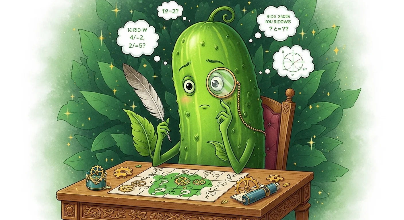 125+ Pickle Riddles with Answers: Funny, Clever & Totally Dill-icious Wordplay 5 Scholarly pickle with magnifying glass solving riddles and puzzles