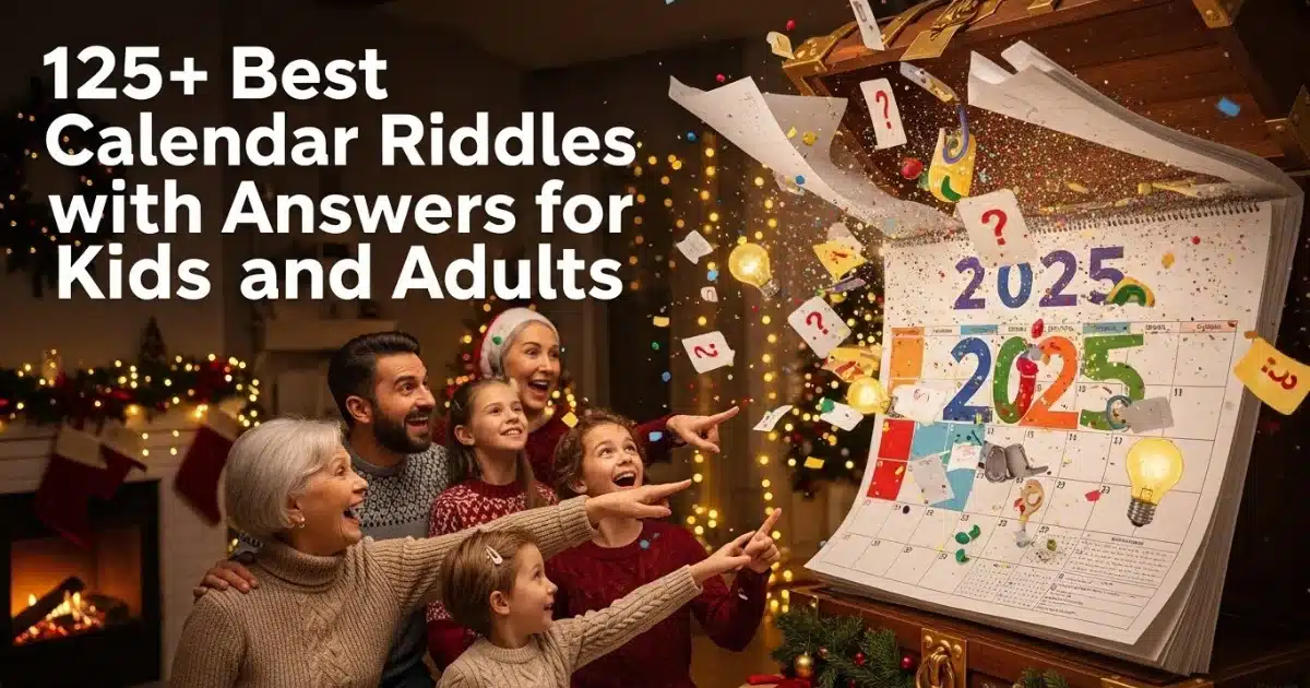 Family solving calendar riddles together during festive celebration