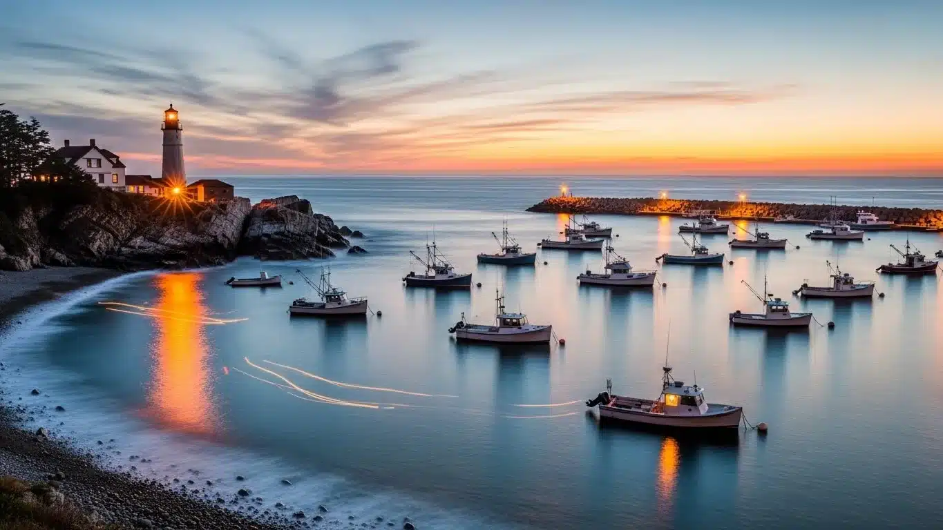 125+ Riddles About Locations with Answers — Ultimate Puzzle List for Geography Fans & Treasure 6 Coastal lighthouse overlooking harbor with fishing boats at sunset