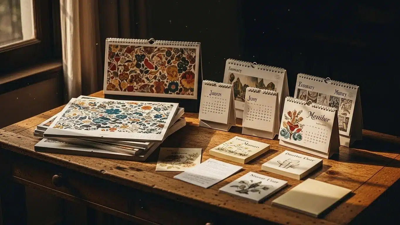 Vintage botanical calendar collection with decorative monthly pages
